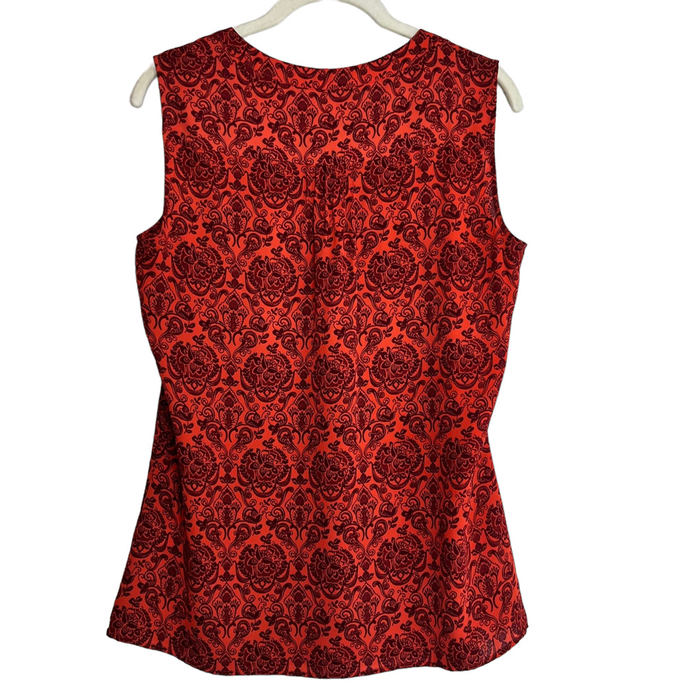 Banana Republic Womens Sleeveless Blouse Small Red Floral Scroll Chiffon Popover - Picture 3 of 6
